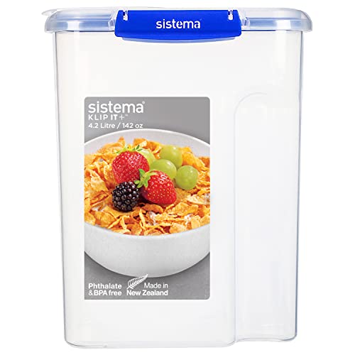 Sistema KLIP IT PLUS Cereal Storage Container | Airtight 4.2 Litre Food Pantry Storage Container | 4.2L | BPA-Free