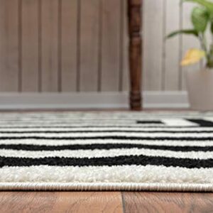 Abani Contemporary Black & Ivory 6' x 9' Area Rug, Contrasting Geometric Modern Stripe Symmetrical Living Room Carpet Rugs