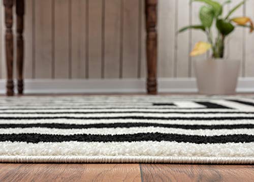 Abani Contemporary Black & Ivory 6' x 9' Area Rug, Contrasting Geometric Modern Stripe Symmetrical Living Room Carpet Rugs