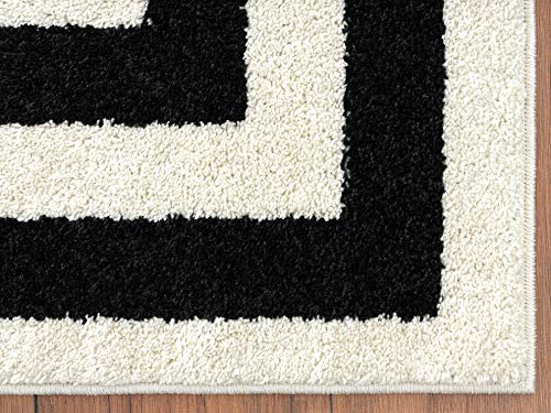 Abani Contemporary Black & Ivory 6' x 9' Area Rug, Contrasting Geometric Modern Stripe Symmetrical Living Room Carpet Rugs