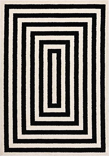 Abani Contemporary Black & Ivory 6' x 9' Area Rug, Contrasting Geometric Modern Stripe Symmetrical Living Room Carpet Rugs