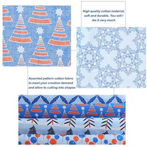 HEALLILY Fabrics 5Pcs Christmas Snowflake Cotton Fabric Bundles Patchwork Xmas Printed Craft Fabric Square DIY Christmas Sewing Scrapbooking Quilting