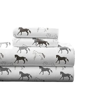 pointehaven 180 gsm 100% cotton flannel sheet set - king stallions grey - warm & cozy - pre-shrunk -deep pockets - elastic all around-comfy double brushed
