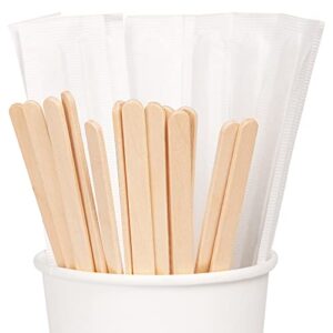 5.5 Inch 1000 Pcs Paper Wrapped Coffee Stirrers, Individually Wrapped Coffee Stirrers, Wrapped Stir Sticks Disposable Wood Coffee Sticks