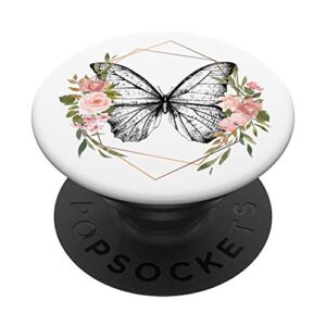 butterfly vintage animal drawing retro insect biology white popsockets popgrip: swappable grip for phones & tablets