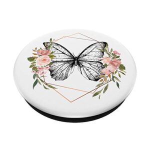Butterfly Vintage Animal Drawing Retro Insect Biology White PopSockets PopGrip: Swappable Grip for Phones & Tablets