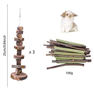 Fansisco Chinchilla Chew Toy Rabbit Chew Toys,Improve Dental Health,Molar Small Animals Toys Organic Apple Strings and Grass Sticks for Rabbits,Chinchillas,Guinea Pigs,Bunny,Hamsters Teeth Grinding