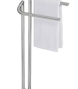 Pilaster Design Transitional Stainless Steel Cooney Freestanding Bathroom Towel Rack with Two Bars