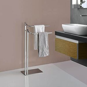 Pilaster Design Transitional Stainless Steel Cooney Freestanding Bathroom Towel Rack with Two Bars