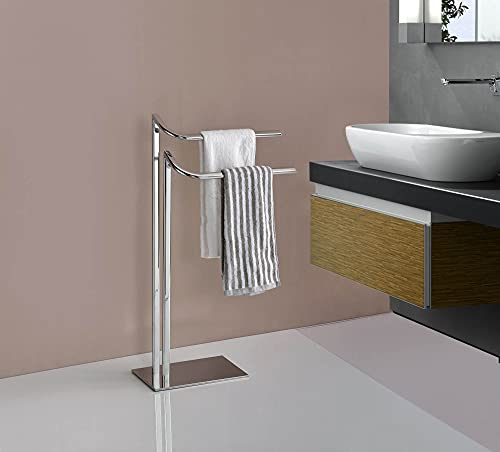 Pilaster Design Transitional Stainless Steel Cooney Freestanding Bathroom Towel Rack with Two Bars