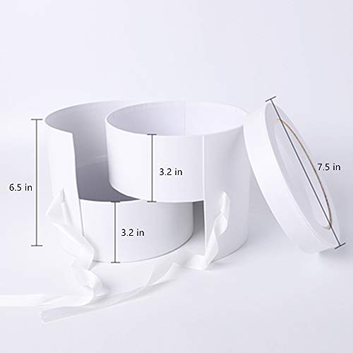 Tbrand BBJWRAPS Flower Box with Lid for Arrangements,Double Layers Rotating Drawer Luxury Round Flower Bouquet Gift Boxes Packaging,1 Set,7.5 inch (D) x 6.5 inch (H) (White)