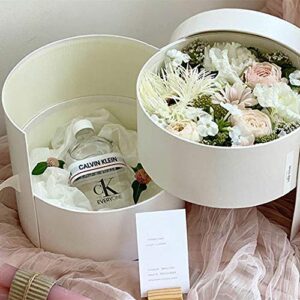 Tbrand BBJWRAPS Flower Box with Lid for Arrangements,Double Layers Rotating Drawer Luxury Round Flower Bouquet Gift Boxes Packaging,1 Set,7.5 inch (D) x 6.5 inch (H) (White)