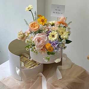 Tbrand BBJWRAPS Flower Box with Lid for Arrangements,Double Layers Rotating Drawer Luxury Round Flower Bouquet Gift Boxes Packaging,1 Set,7.5 inch (D) x 6.5 inch (H) (White)