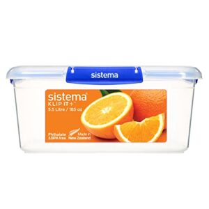 sistema klip it plus food storage container | 5.5 l square | stackable & airtight fridge/freezer food boxes with lids | recyclable with terracycle® | bpa-free plastic