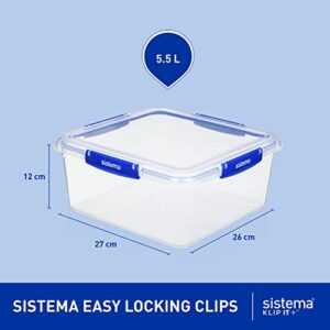 Sistema KLIP IT PLUS Food Storage Container | 5.5 L Square | Stackable & Airtight Fridge/Freezer Food Boxes with Lids | Recyclable with TerraCycle® | BPA-Free Plastic