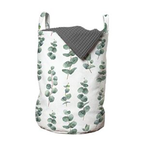 ambesonne eucalyptus laundry bag, watercolor inspired painting of forest leaves and branches garden art, hamper basket with handles drawstring closure for laundromats, 13" x 19", laurel green
