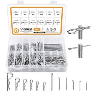 vigrue 500pcs cotter pin assortment kit hitch pin zinc plated r clip assortment kit fastener for use on hitch pin lock system
