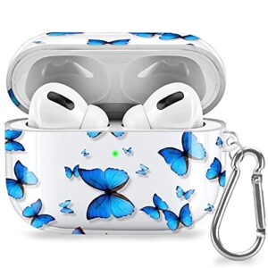 pokaboo butterfly airpods pro case, clear soft tpu protective cover case for airpods 3 (front led visible) wireless charging airpods pro case with keychain