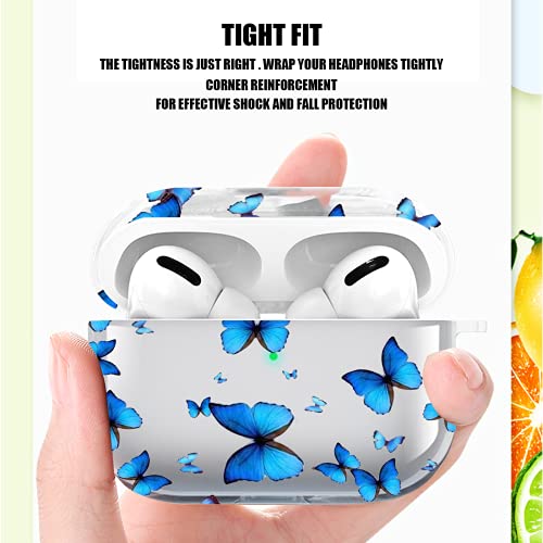 POKABOO Butterfly AirPods Pro Case, Clear Soft TPU Protective Cover Case for AirPods 3 (Front LED Visible) Wireless Charging AirPods Pro Case with Keychain