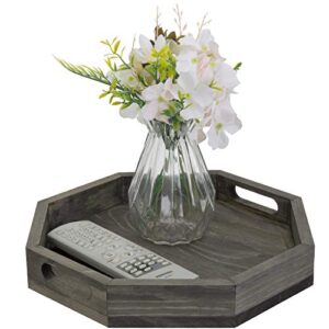 mygift 12-inch vintage gray solid wood octagon serving tray with cutout handles