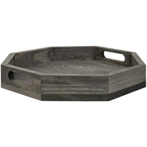 MyGift 12-Inch Vintage Gray Solid Wood Octagon Serving Tray with Cutout Handles