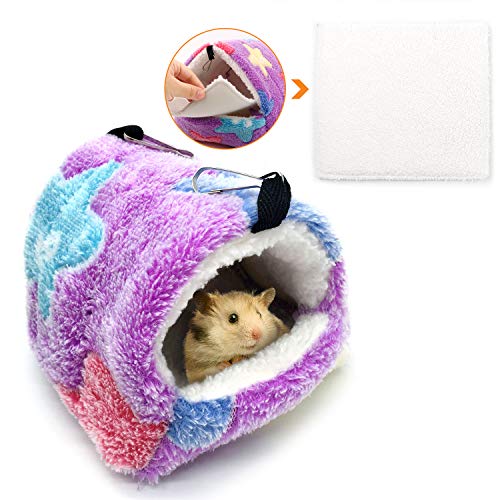 HOSUKKO Warm Hamster Bed with Mat for Small Animal Pet, Mini Rat Hamster Plush House Bed Hut Nest Bed Mini House Cave Bed Cozy House Hideout(S)