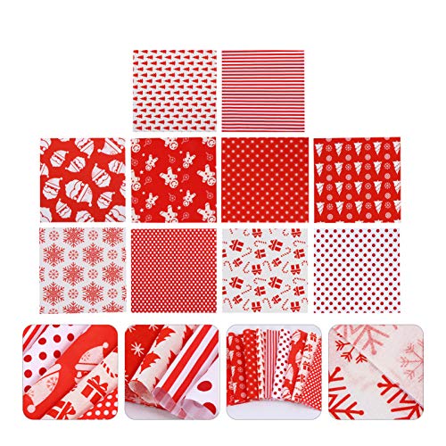 HEALLILY 20Pcs Christmas Fabric Cotton Fabric Bundle Squares Patchwork Cloth Quilting Handmade Fabric Cloth for DIY Christmas Wreath Doll Dress Coaster Sewing Quilting 20x20cm