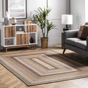 nuloom gwyneth braided borders indoor/outdoor area rug, 4' x 6', taupe