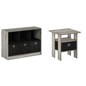 furinno basic 3x2 bookcase storage, 3" x 2", french oak grey/black,99940gyw/bk & andrey end table/side table/night stand/bedside table with bin drawer, french oak grey/black