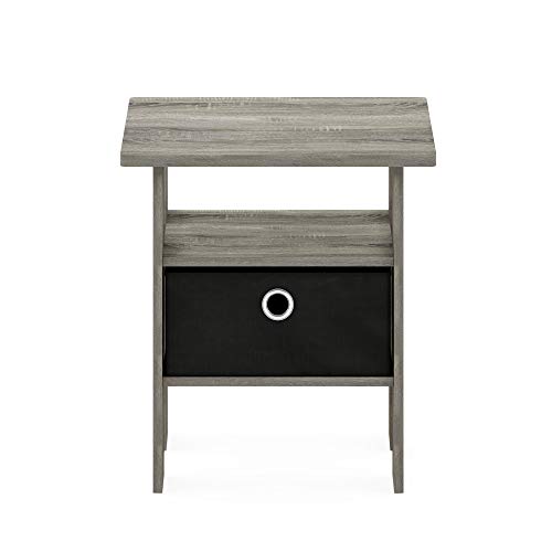 Furinno Basic 3x2 Bookcase Storage, 3" X 2", French Oak Grey/Black,99940GYW/BK & Andrey End Table/Side Table/Night Stand/Bedside Table with Bin Drawer, French Oak Grey/Black