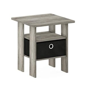 Furinno Basic 3x2 Bookcase Storage, 3" X 2", French Oak Grey/Black,99940GYW/BK & Andrey End Table/Side Table/Night Stand/Bedside Table with Bin Drawer, French Oak Grey/Black