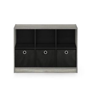 Furinno Basic 3x2 Bookcase Storage, 3" X 2", French Oak Grey/Black,99940GYW/BK & Andrey End Table/Side Table/Night Stand/Bedside Table with Bin Drawer, French Oak Grey/Black