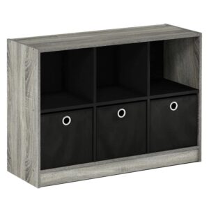 Furinno Basic 3x2 Bookcase Storage, 3" X 2", French Oak Grey/Black,99940GYW/BK & Andrey End Table/Side Table/Night Stand/Bedside Table with Bin Drawer, French Oak Grey/Black