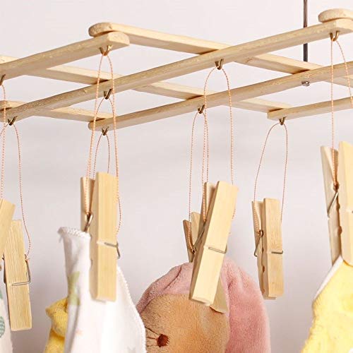 Natural Bamboo Clothespin-Folding Clothespin Laundry Dripping Hanger 16 Clip Bamboo Clothespin Folding Shrinking Clothespin-Underwear, Socks, Hats and Boots Portable Indoor Household