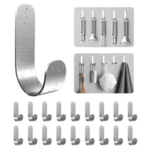 adhesive wall hooks for hanging, 20pcs sticky towel hooks for bathrooms, shower hooks for inside shower, 12lb(max) stick on hooks heavy duty, metal, waterproof, oil-proof, wall hanger kitchen hooks