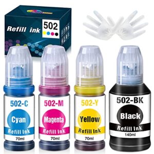 clorisun 502 t502 refill ink bottle for epson 502 t502 use with expression et-2760 et-2750 et-3760 et-4760 et-3750 et-4750 et-3710 et-15000 et-3700 2700 ecotank printer (black, cyan, magenta, yellow)