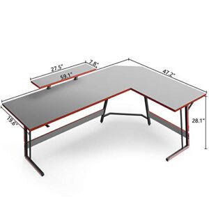 DESINO L Shaped Gaming Desk 59 inch Computer Coner Desk PC Wirting Table Gamer Workstation for Home Office, Gray