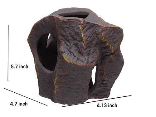 Plecoceramics Ceramic Magma Boulder Stone Decoration - Aquarium Fish Tank Hideway Decor - for Cichlids Plecos Bettas