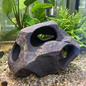 Plecoceramics Ceramic Magma Boulder Stone Decoration - Aquarium Fish Tank Hideway Decor - for Cichlids Plecos Bettas