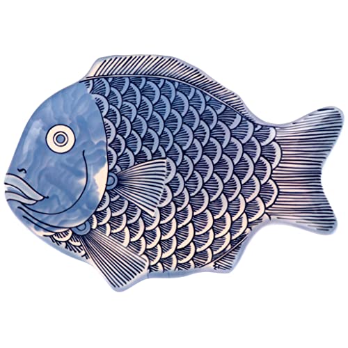 G.E.T. 370-12-BL-EC Melamine Fish Serving Platter, 12" x 8.25", Blue (Set of 4)