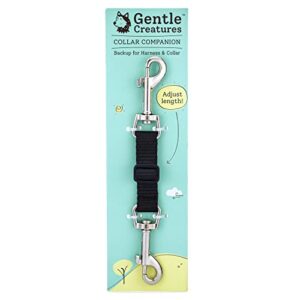 gentle creatures collar companion - adjustable collar backup clip for dog harness, prong collar, pinch collar, gentle lead - double ended backup clasp - harness to collar safety clip