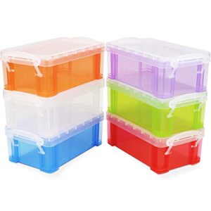 billioteam 6 pack plastic small mini multi colorful crayon box,5.31" x 2.95" x 1.97",stackable translucent sewing fishing tool storage case container organizer for craft office supplies makeup items