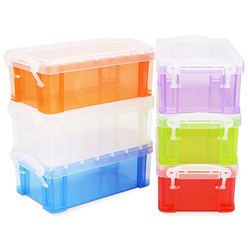 BILLIOTEAM 6 Pack Plastic Small Mini Multi Colorful Crayon Box,5.31" x 2.95" x 1.97",Stackable Translucent Sewing Fishing Tool Storage Case Container Organizer for Craft Office Supplies Makeup Items