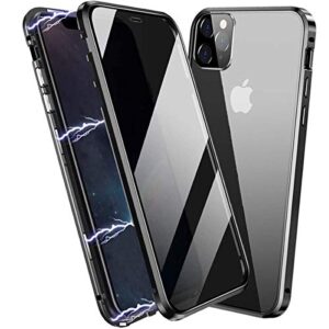 privacy magnetic case for iphone 11, anti peep magnetic adsorption privacy screen protector double sided tempered glass metal bumper frame anti-peeping phone case anti-spy cover for iphone 11