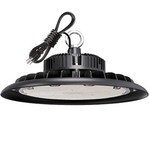 ufo led high bay light 150w 21,000lm 5000k daylight 600w hid/hps equivalent with us plug 5’ cable led warehouse lights commercial shop workshop garage factory lowbay area lighting fixture, non-dim