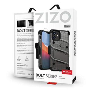 ZIZO Bolt Series for iPhone 12 Mini Case with Screen Protector Kickstand Holster Lanyard - Gun Metal Gray