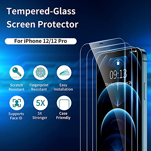 ImpactStrong Shatterproof Tempered Glass Screen Protector for iPhone 12 / iPhone 12 Pro [Easy Installation Frame] [Bubble Free] [9H Hardness] [Full Coverage] Case Friendly, 6.1 Inch - (3-Pack)