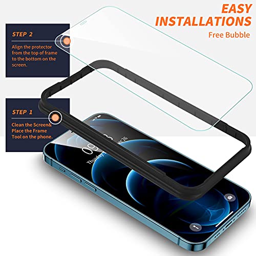 ImpactStrong Shatterproof Tempered Glass Screen Protector for iPhone 12 / iPhone 12 Pro [Easy Installation Frame] [Bubble Free] [9H Hardness] [Full Coverage] Case Friendly, 6.1 Inch - (3-Pack)