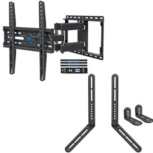 mounting dream full motion tv wall mount and soundbar bracket bundle, tv bracket for 26-55 inch tvs, max vesa 400x400mm and 99 lbs, sound bar mount for mounting above or under tv up to 15 lbs