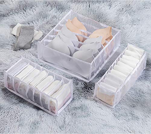 3 Set Thicker Underwear Drawer Organizers Divider, Home Foldable Bra Sock Underwear Organizer Storage Box (White)